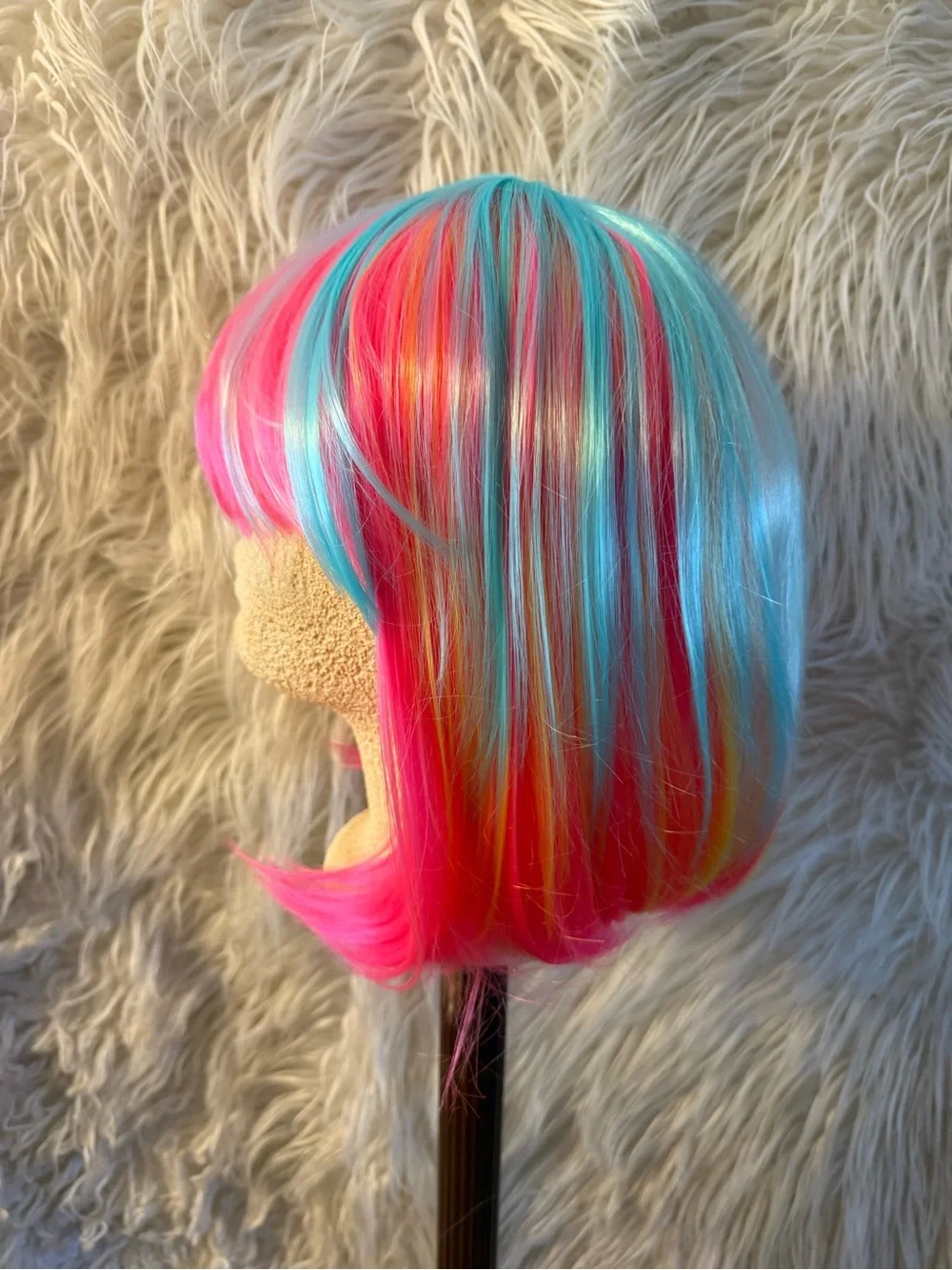 Vibrant Rainbow Synthetic Women’s Wig with Side Bangs
